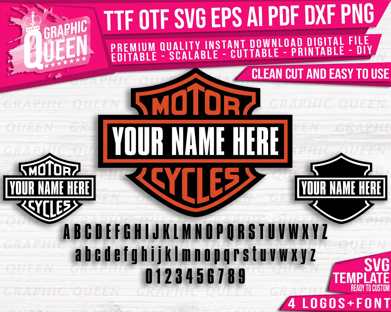 Harley Davidson template logo font DIY custom svg ttf otf Etsy