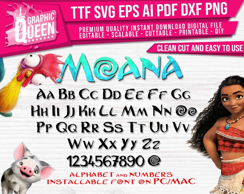 moana font alphabet numbers characters ttf downloadable and etsy