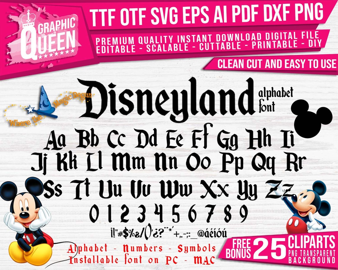 Disneyland Font ttf otf Installable PC and Mac Printable Cut Etsy