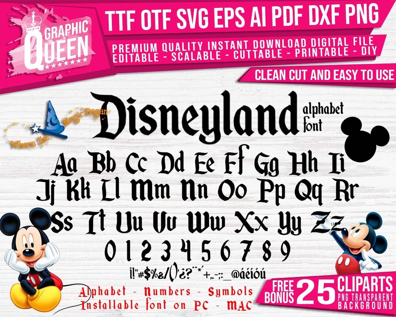 Disneyland Font Ttf Otf Installable Pc And Mac Printable Cut Etsy