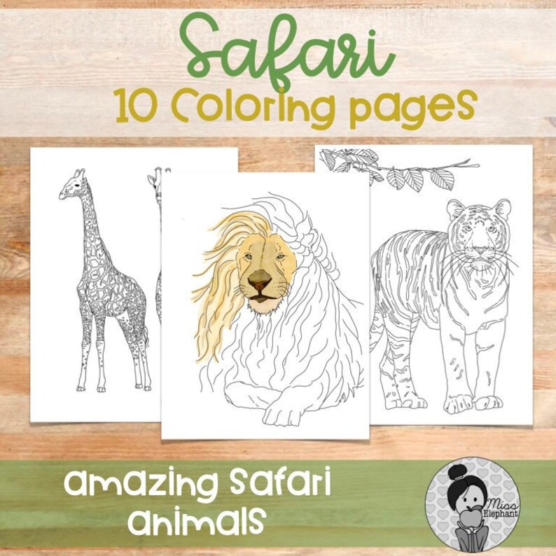 Safari Animal Coloring Pages Etsy