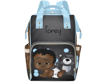 Afro Personalized Baby Bag/ Diaper Bag/ African American Baby Boy Backpack/ Clothing Bottles Bag/ Baby Shower Gift