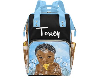 Afro Personalized Baby Bag/ Diaper Bag/ African American Baby Boy Backpack/ Clothing Bottles Bag/ Baby Shower Gift