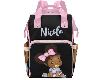 Personlig afroamerikansk babyväska/blöjväska/ryggsäck för afroamerikanska flickor/ flaskväska/ babyshowerpresent