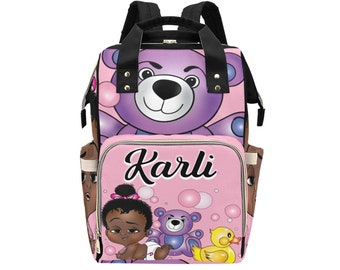 Afro Personalized Baby Bag/ Diaper Bag/ African American Baby Girl Backpack/ Clothing Bottles Bag/ Baby Shower Gift