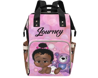 Afro Personalized Baby Bag/ Diaper Bag/ African American Baby Girl Backpack/ Clothing Bottles Bag/ Baby Shower Gift