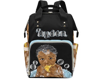 Afro Personalized Baby Bag/ Diaper Bag/ African American Baby Boy Backpack/ Clothing Bottles Bag/ Baby Shower Gift
