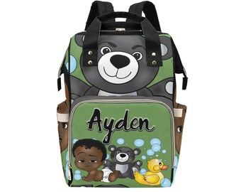 Afro Personalized Baby Bag/ Diaper Bag/ African American Baby Boy Backpack/ Clothing Bottles Bag/ Baby Shower Gift