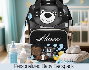 Personalized Baby Diaper Bag, Custom African American Baby Boy Backpack, Custom Baby Gift, Baby Shower Gift, Kids Backpack Bag