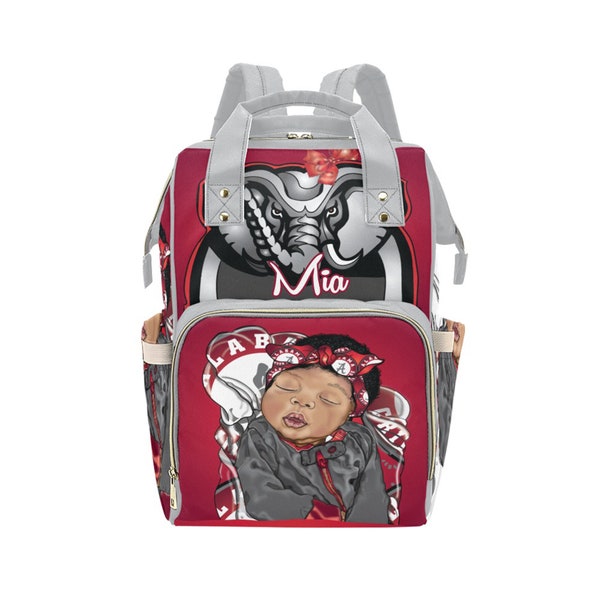 Afro Personalized Sports Baby Bag/ Diaper Bag/ African American Baby Girl Backpack/ Alabama Bag/ Baby Shower Gift