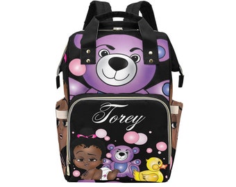 Afro Personalized Baby Bag/ Diaper Bag/ African American Baby Girl Backpack/ Clothing Bottles Bag/ Baby Shower Gift