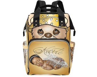 Afro Personalized Baby Bag/ Diaper Bag/ African American Baby Girl Backpack/ Clothing Bottles Bag/ Baby Shower Gift