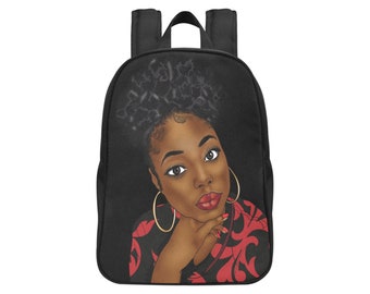 Black Queen Afro Puff Fabric Backpack