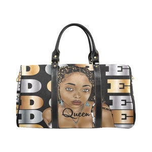 Personalize Black Girl Travel Bag, African American Duffle Bag, Weekend Travel Bag