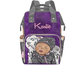 Afro Personalized Baby Bag/ Diaper Bag/ African American Baby Girl Backpack/ Clothing Bottles Bag/ Baby Shower Gift