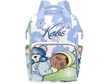 Afro Personalized Baby Bag/ Diaper Bag/ African American Baby Boy Backpack/ Clothing Bottles Bag/ Baby Shower Gift