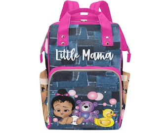 Afro Personalized Baby Bag/ Diaper Bag/ African American Baby Girl Backpack/ Clothing Bottles Bag/ Baby Shower Gift