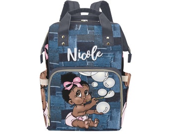Afro Personalized Baby Bag/ Diaper Bag/ African American Baby Girl Backpack/ Clothing Bottles Bag/ Baby Shower Gift