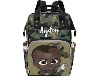 Afro Personalized Baby Bag/ Diaper Bag/ African American Baby Boy Backpack/ Clothing Bottles Bag/ Baby Shower Gift