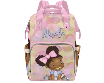 Afro Personalized Baby Bag/ Diaper Bag/ African American Baby Girl Backpack/ Clothing Bottles Bag/ Baby Shower Gift
