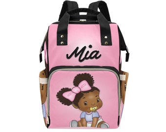Personlig afroamerikansk babyväska/blöjväska/ryggsäck för afroamerikanska flickor/ flaskväska/ babyshowerpresent