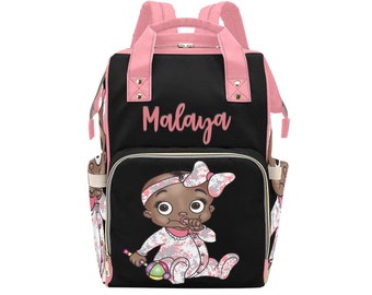 Personalized Baby Bag/ Diaper Bag/ African American BabyGirl Backpack/ Clothing Bottles Bag/ Baby Shower Gift