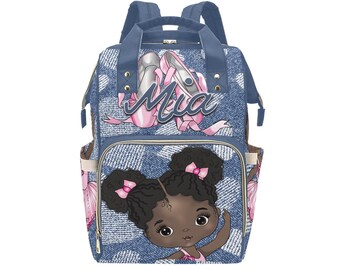 Personlig afroamerikansk babyväska/blöjväska/ryggsäck för afroamerikanska flickor/ flaskväska/ babyshowerpresent