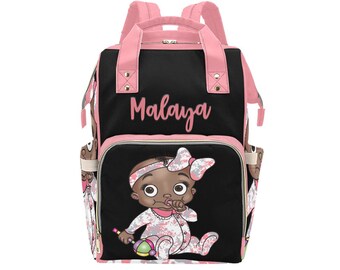 Bolsa de bebê personalizada/bolsa de fraldas/mochila afro-americana para meninas/saco de garrafas de roupas/presente de chá de bebê