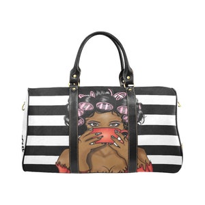 Personalize Black Girl Travel Bag, African American Duffle Bag, Weekend Travel Bag
