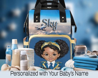 Personalized Baby Girl Diaper Bag Backpack, Flight Attendant Baby Bag, Custom Name Bag, Baby Shower Gift, Travel Diaper Bag