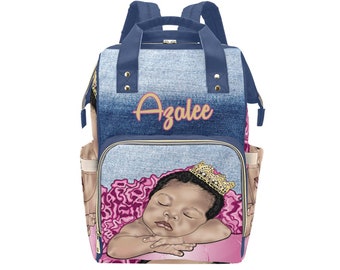 Afro Personalized Princess Baby Bag/ Diaper Bag/ African American Baby Girl  Backpack/ Clothing Bottles Bag/ Baby Shower Gift