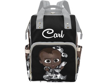 Afro Personalized Baby Bag/ Diaper Bag/ African American Baby Boy Backpack/ Clothing Bottles Bag/ Baby Shower Gift