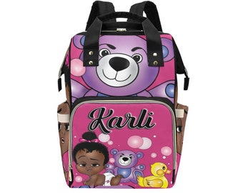 Afro Personalized Baby Bag/ Diaper Bag/ African American Baby Girl Backpack/ Clothing Bottles Bag/ Baby Shower Gift