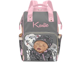 Afro Personalized Baby Bag/ Diaper Bag/ African American Baby Girl Backpack/ Clothing Bottles Bag/ Baby Shower Gift