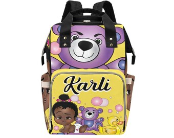 Afro Personalized Baby Bag/ Diaper Bag/ African American Baby Girl Backpack/ Clothing Bottles Bag/ Baby Shower Gift