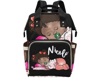 Personlig afroamerikansk babyväska/blöjväska/ryggsäck för afroamerikanska flickor/ flaskväska/ babyshowerpresent