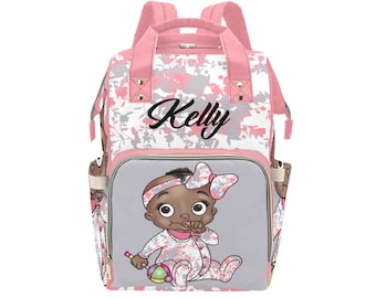 Personalized Baby Bag/ Diaper Bag/ African American Baby Girl Backpack/ Clothing Bottles Bag/ Baby Shower Gift