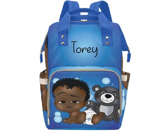 Afro Personalized Baby Bag/ Diaper Bag/ African American Baby Boy Backpack/ Clothing Bottles Bag/ Baby Shower Gift