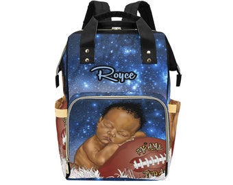 Afro Personalized Sports Baby Bag/ Diaper Bag/ African American Baby Boy Backpack/ Clothing Bottles Bag/ Baby Shower Gift