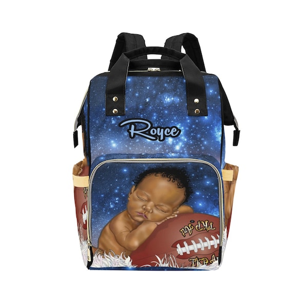 Afro Personalized Sports Baby Bag/ Diaper Bag/ African American Baby Boy Backpack/ Clothing Bottles Bag/ Baby Shower Gift