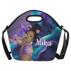 Sac à lunch Afro personnalisé beauté mélanique avec locs Sac à lunch imperméable personnalisé pour adultes, écoles, travail, pique-nique, retour à l'école.