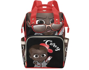 Personalized Baby Bag/ Diaper Bag/ African American Baby Boy Backpack/ Clothing Bottles Bag/ Baby Shower Gift