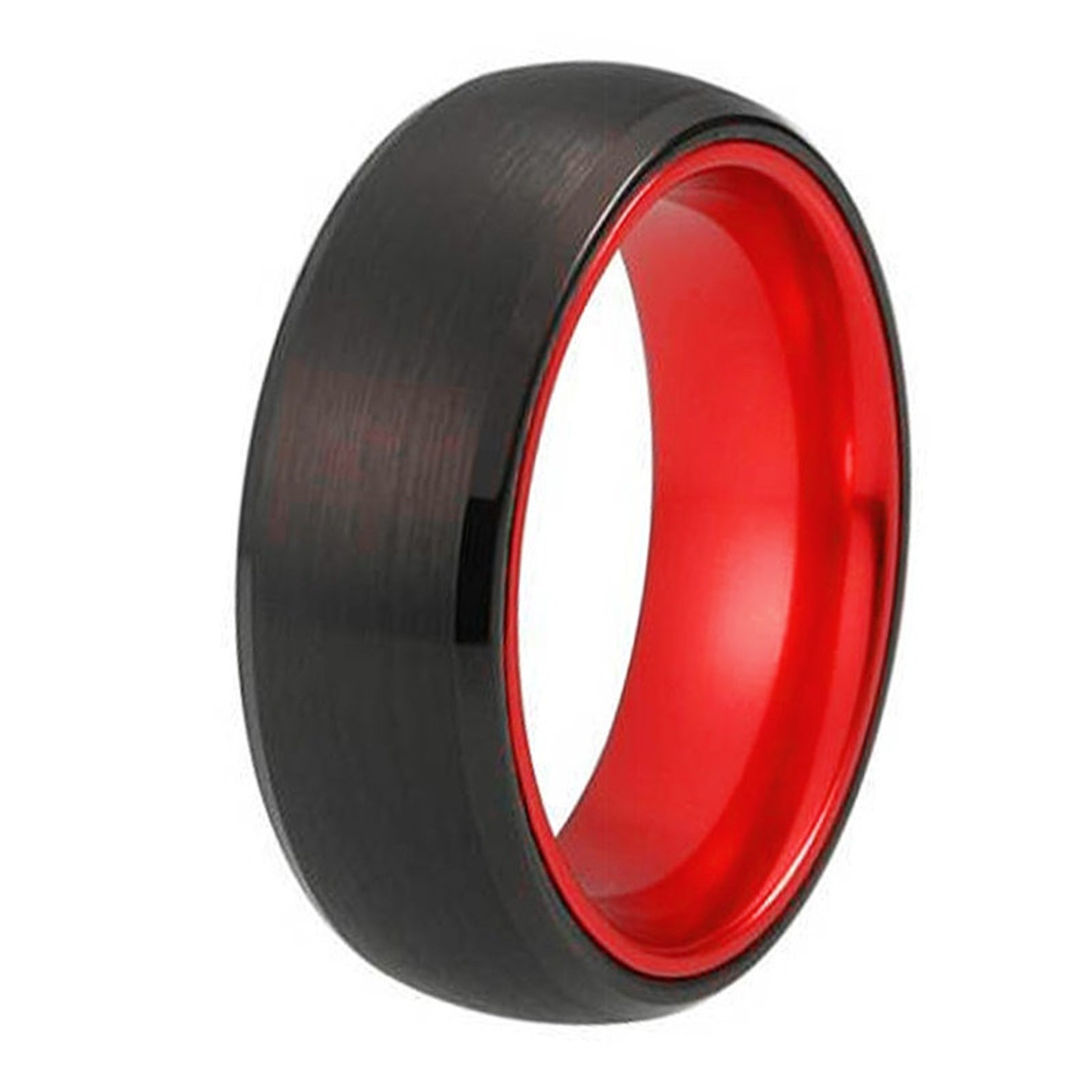 Mens Black and Red Tungsten Ring in 8mm width Couple Promise Etsy
