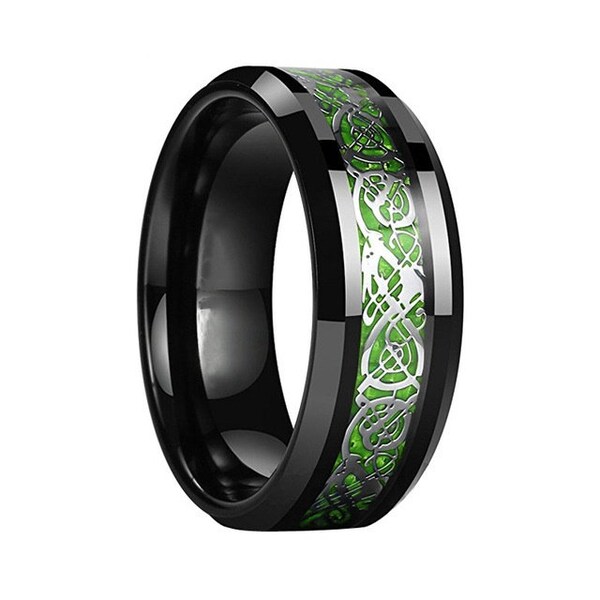 Groene Keltische draak wolfraam ring Carbon Fiber inlay mannen vrouwen paar belofte engagement bruiloft verjaardag cadeau band ring sieraden