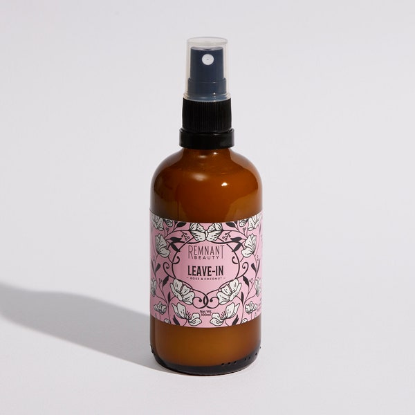 Revitalisant naturel biologique à la rose et à la noix de coco, démêlant, spray revitalisant, soins capillaires naturels, congé de noix de coco