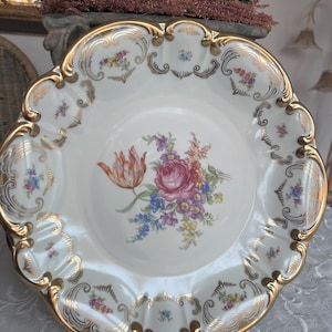 Tirschenreuth Bavaria plate with gold decorations and flower decoration