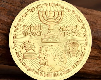 Moneta commemorativa placcata in oro di Donald Trump Cyrus da 40 mm: Tempio ebraico di Gerusalemme