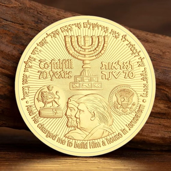 Donald Trump Cyrus Golden Plated Commemorative Coin 40mm : Jerusalem Jewish Temple