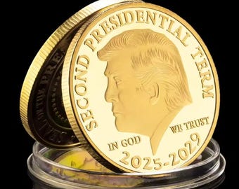 Donald Trump Second Term Commemorative Coin (Gold Plated Iron) – Collectible Display Stand