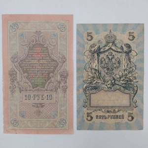 Original Banknotes of Russian Empireal Bank/ Old Collectables Rare 10 and 5 Rubles 1909 in Good Condition/ Individually Selling and as a Set